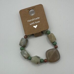 Handmade Beaded Bracelet with Green and Brown Stones